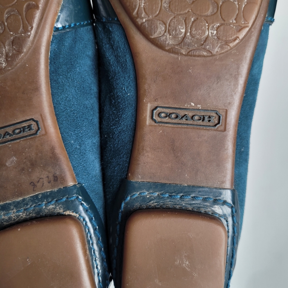 Women's Teal Suede Loafers with Buckle Accent - Picture 9 of 13